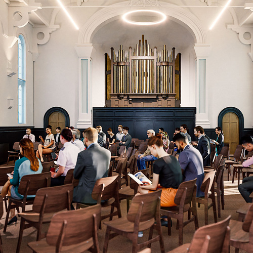 Artists impression of the interior of Trinity Hall at The Link Centre Image Credit Allan Joyce Architects