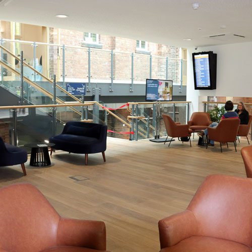 Atrium-03 Atrium at The Link Centre with comfortable seating and local bus information