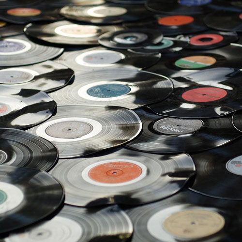Photo of lot of vinyl records
